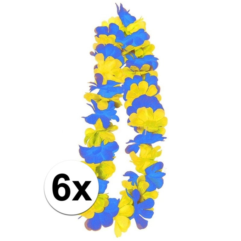 6x Blauw-gele hawaii slingers