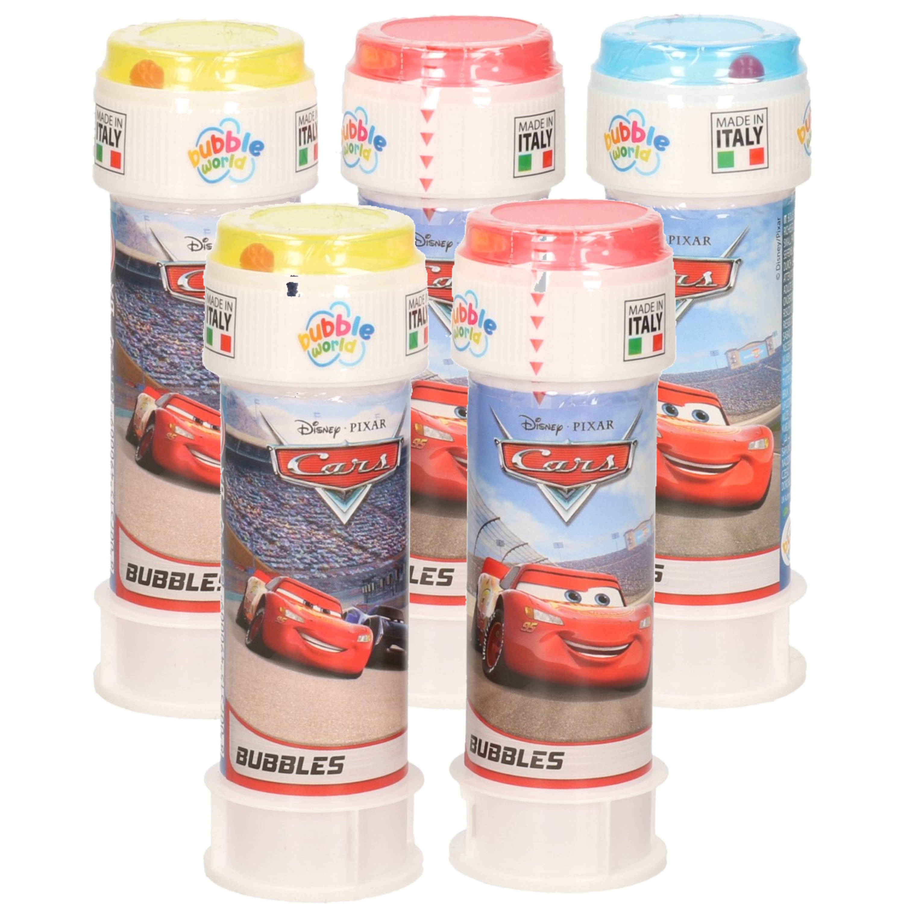 6x Disney Cars bellenblaas flesjes met bal spelletje in dop 60 ml voor kinderen