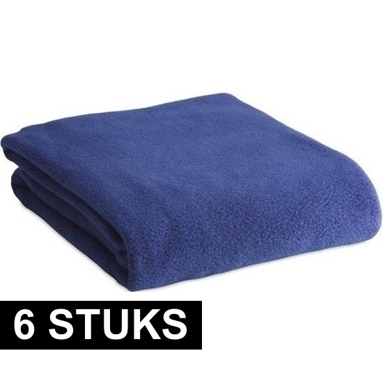 6x Fleece dekens-plaids blauw 120 x 150 cm