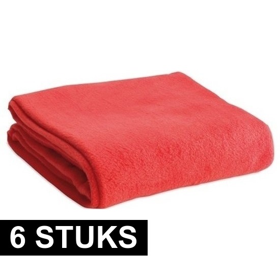 6x Fleece dekens-plaids rood 120 x 150 cm