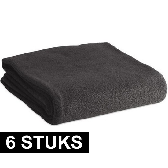 6x Fleece dekens-plaids zwart 120 x 150 cm