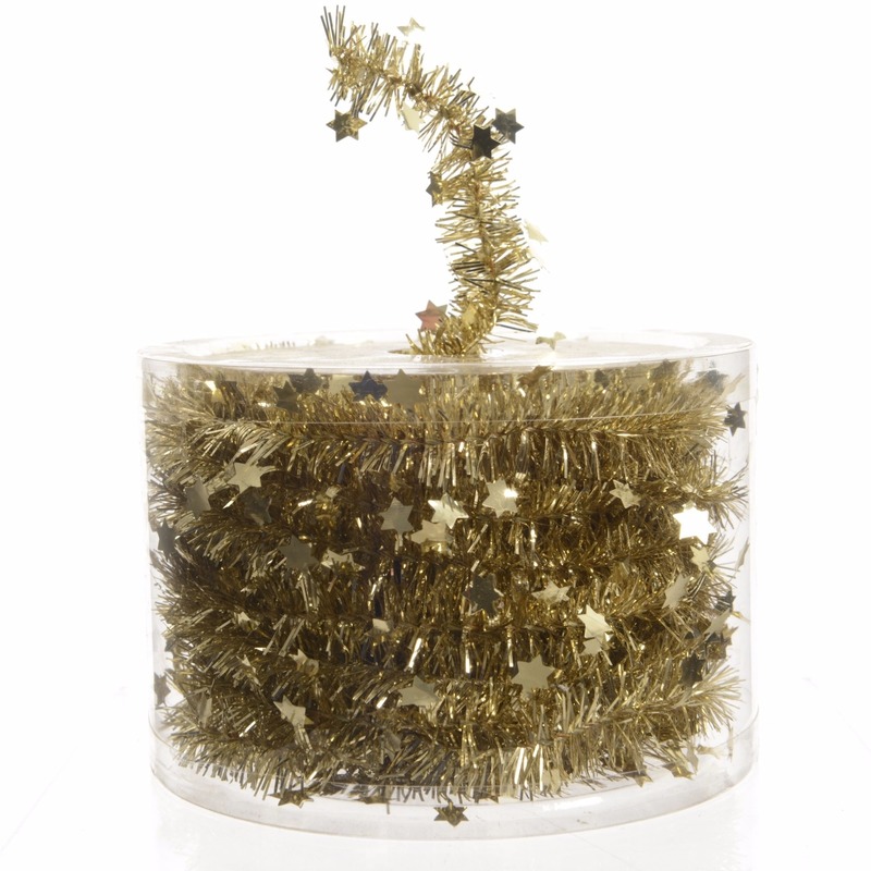 6x Kerstboom sterren folie slingers goud 700 cm