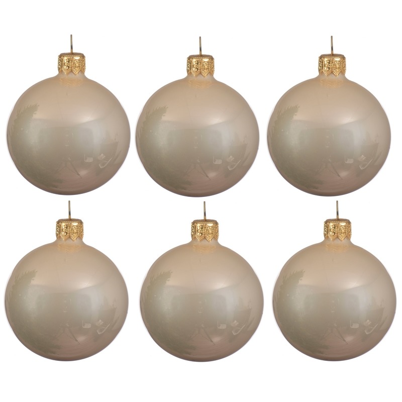 6x Licht parel-champagne glazen kerstballen 8 cm glans