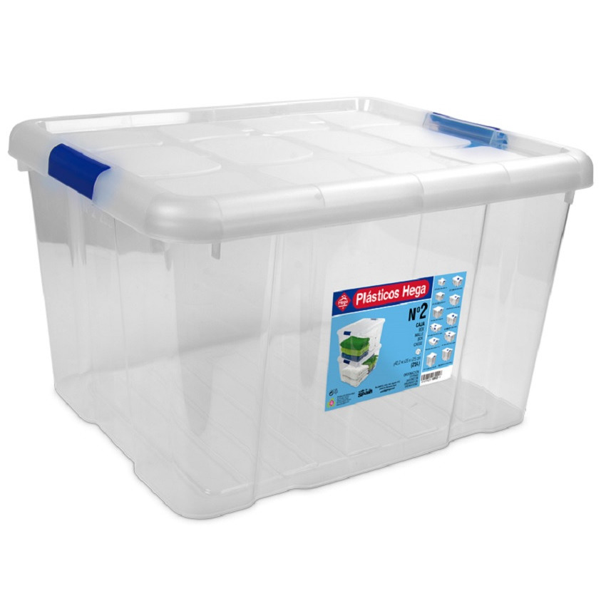 6x Opbergboxen-opbergdozen met deksel 25 liter kunststof transparant-blauw