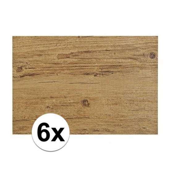 6x Placemats in donkerbruin woodlook print 45 x 30 cm
