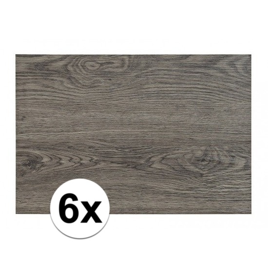 6x Placemats in donkergrijs woodlook print 45 x 30 cm