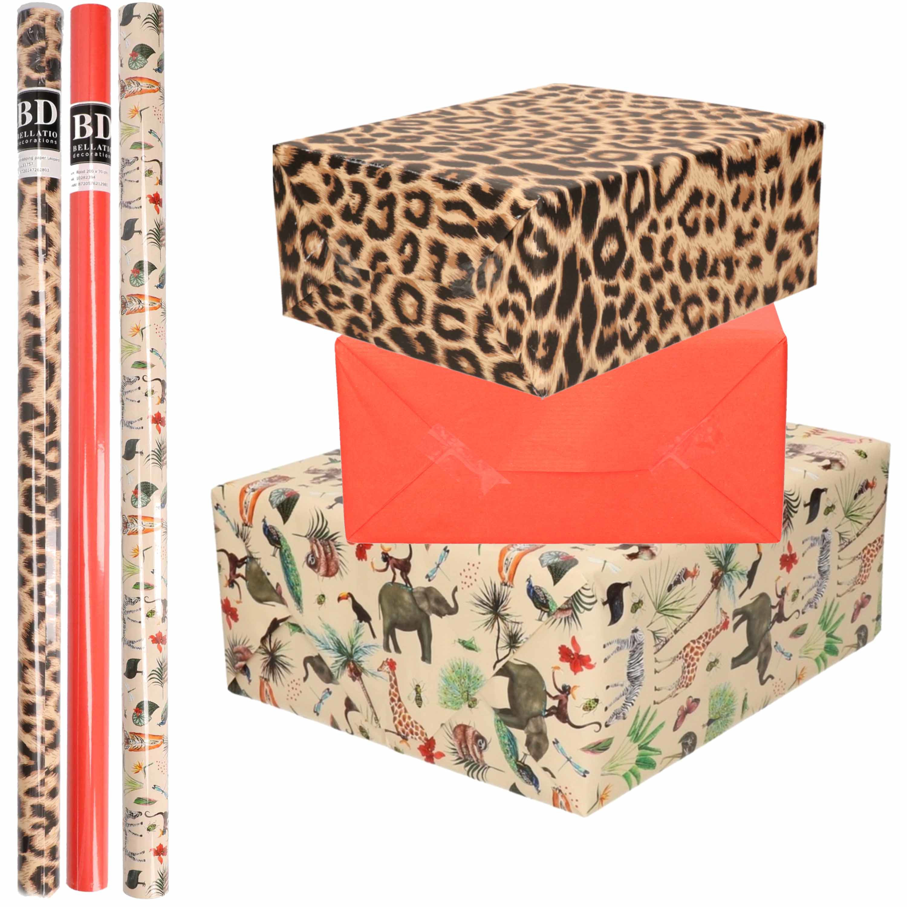 6x Rollen kraft inpakpapier jungle-panter pakket dieren-luipaard-rood 200 x 70 cm