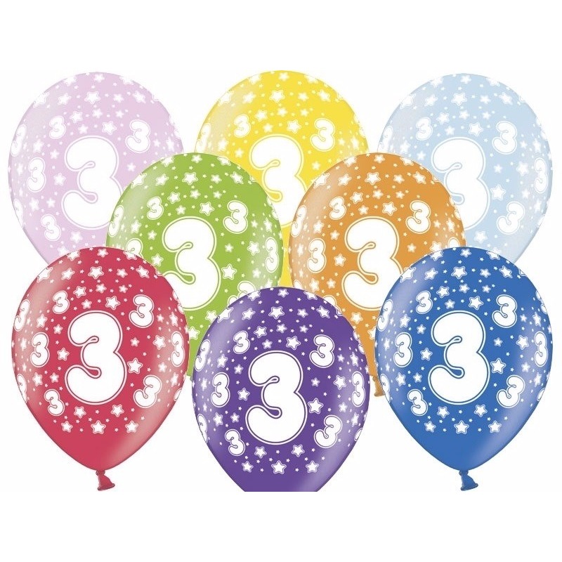6x stuks Ballonnen 3 jaar thema met sterretjes -