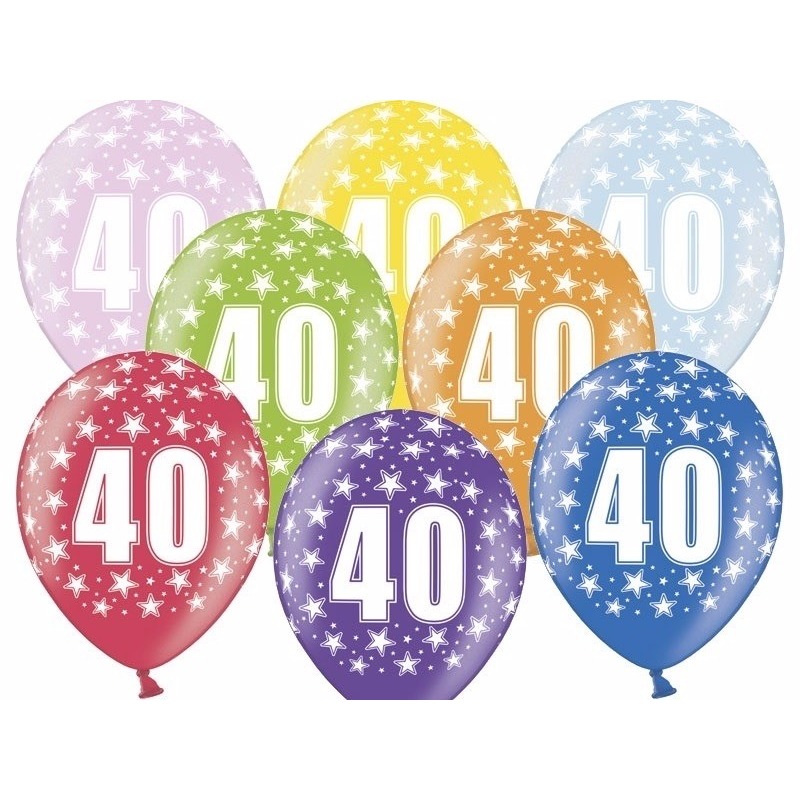 6x stuks Ballonnen 40 jaar met sterretjes versiering