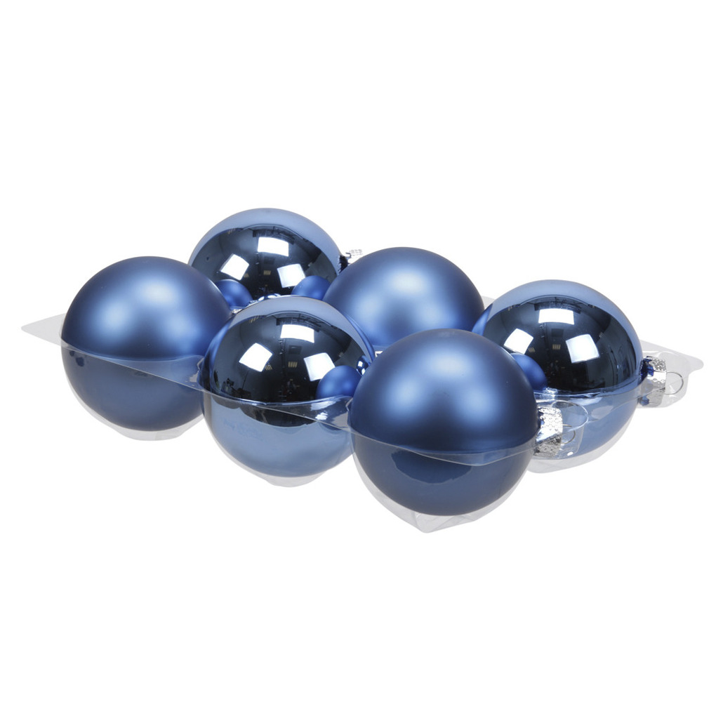 6x stuks glazen kerstballen blauw (basic) 8 cm mat-glans