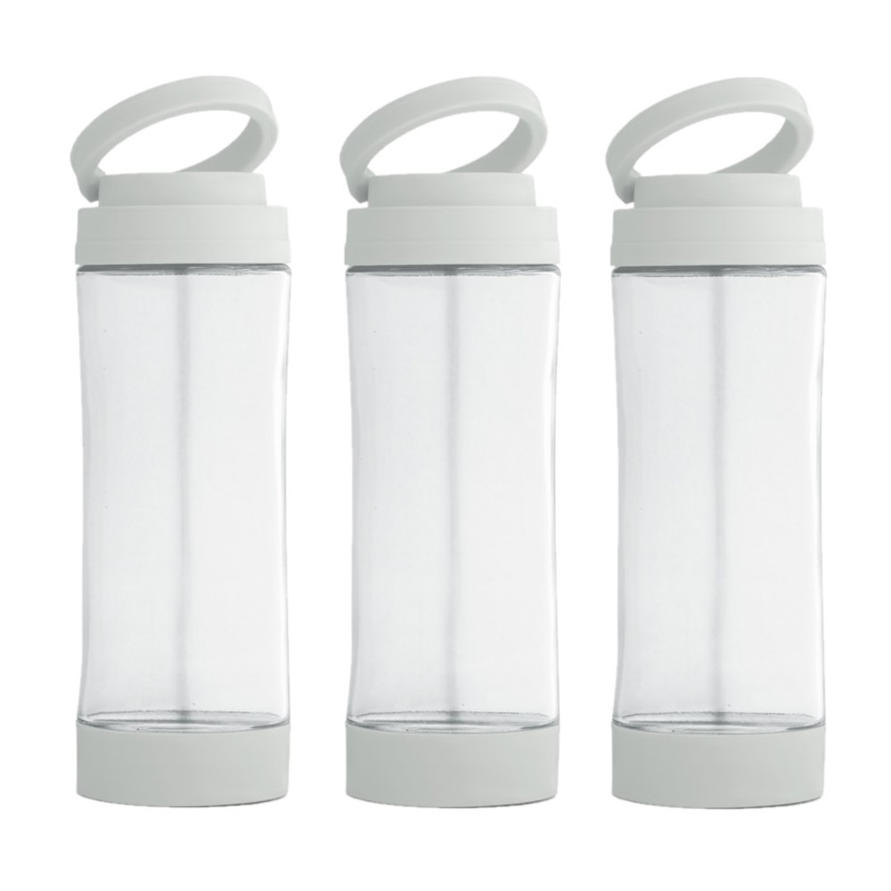 6x Stuks glazen waterfles-drinkfles met witte kunststof schroefdop en smartphone houder 390 ml