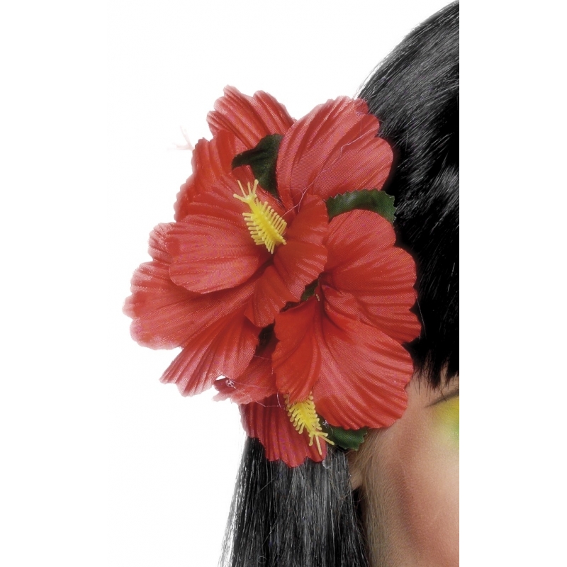 6x stuks haarclip/haarbloem hawaii rode bloemen