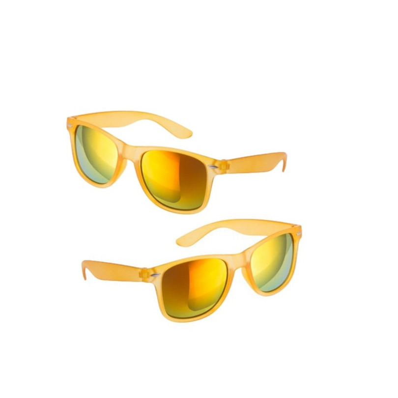6x stuks hippe zonnebril geel met spiegelglazen
