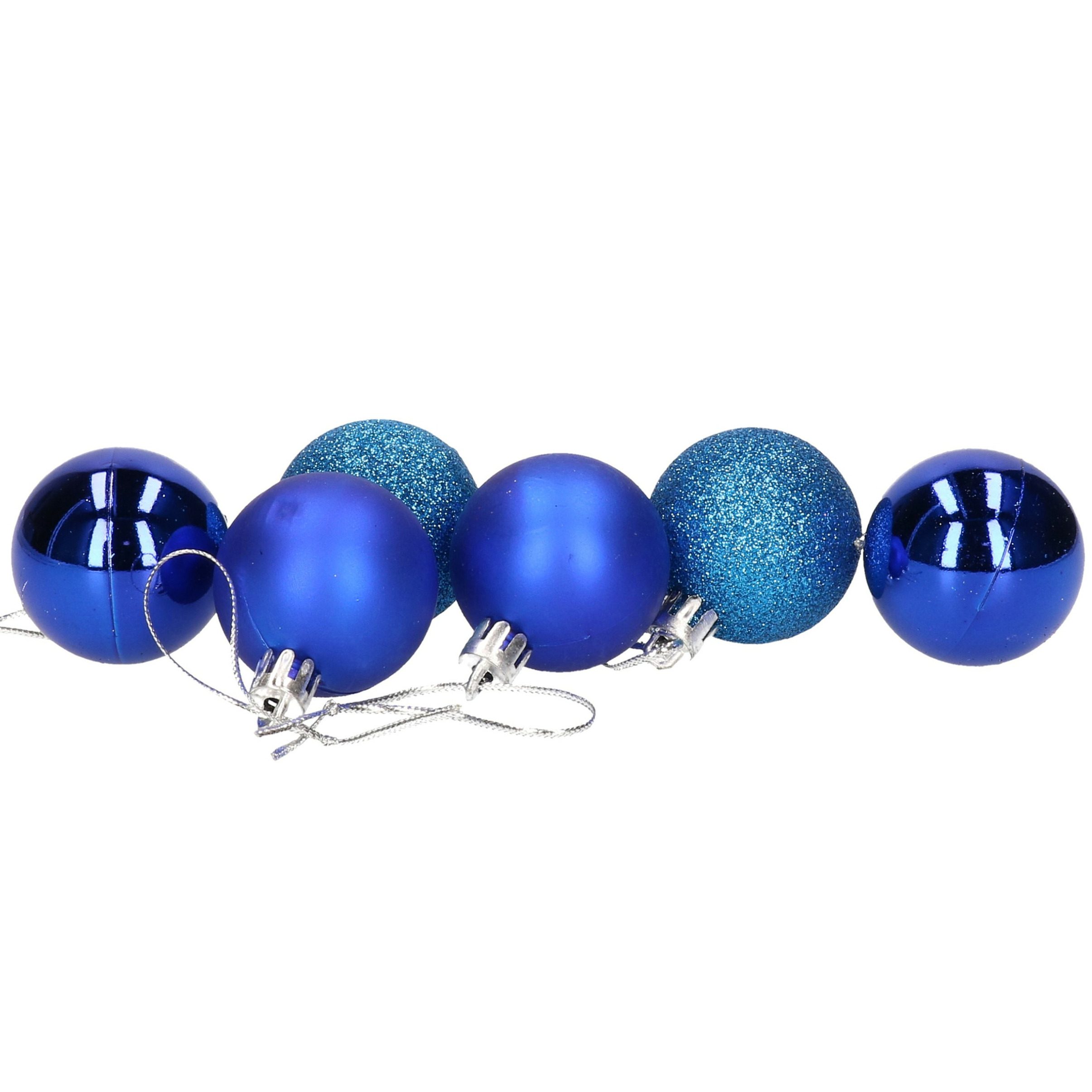 6x stuks kerstballen blauw mix van mat-glans-glitter kunststof 4 cm