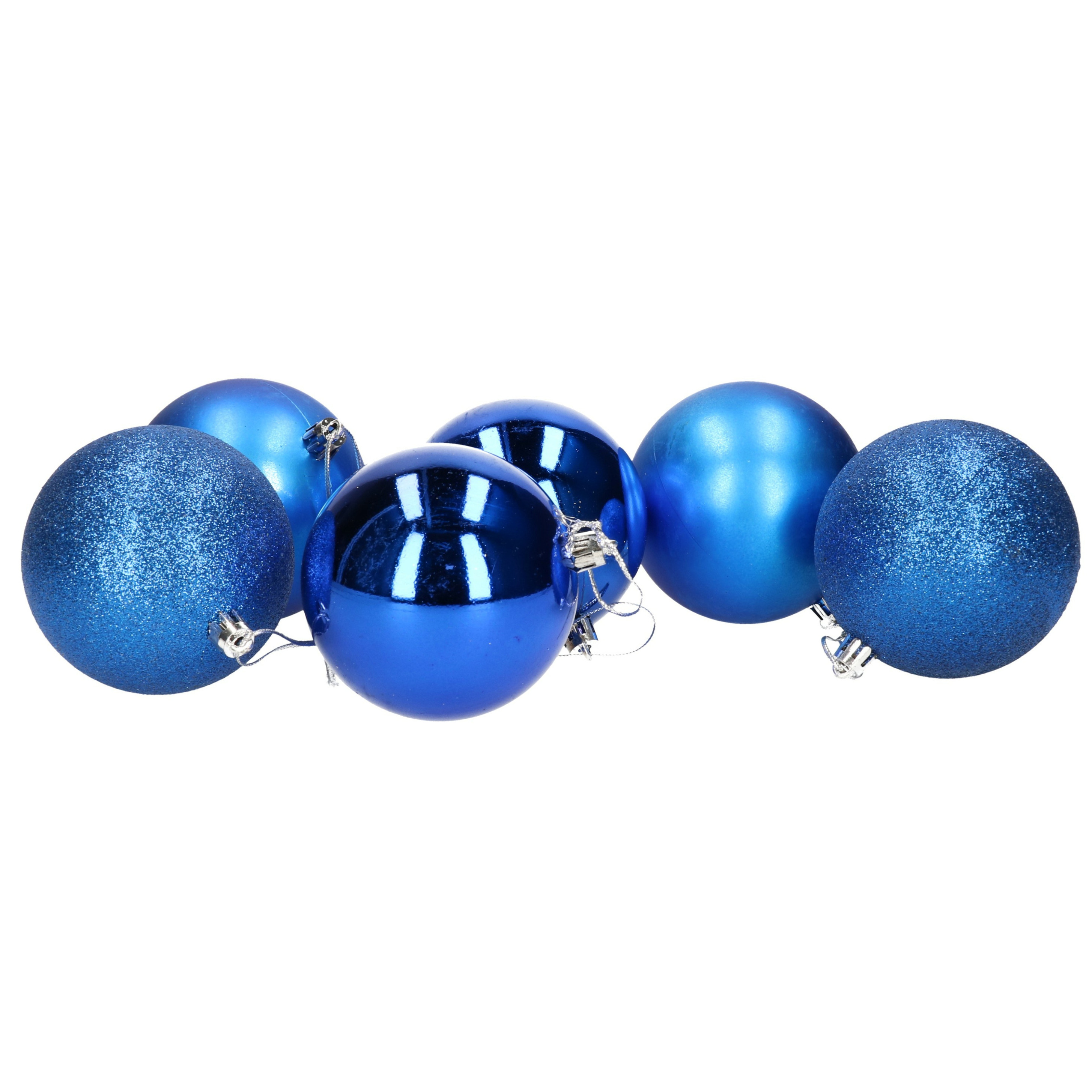 6x stuks kerstballen blauw mix van mat-glans-glitter kunststof 8 cm