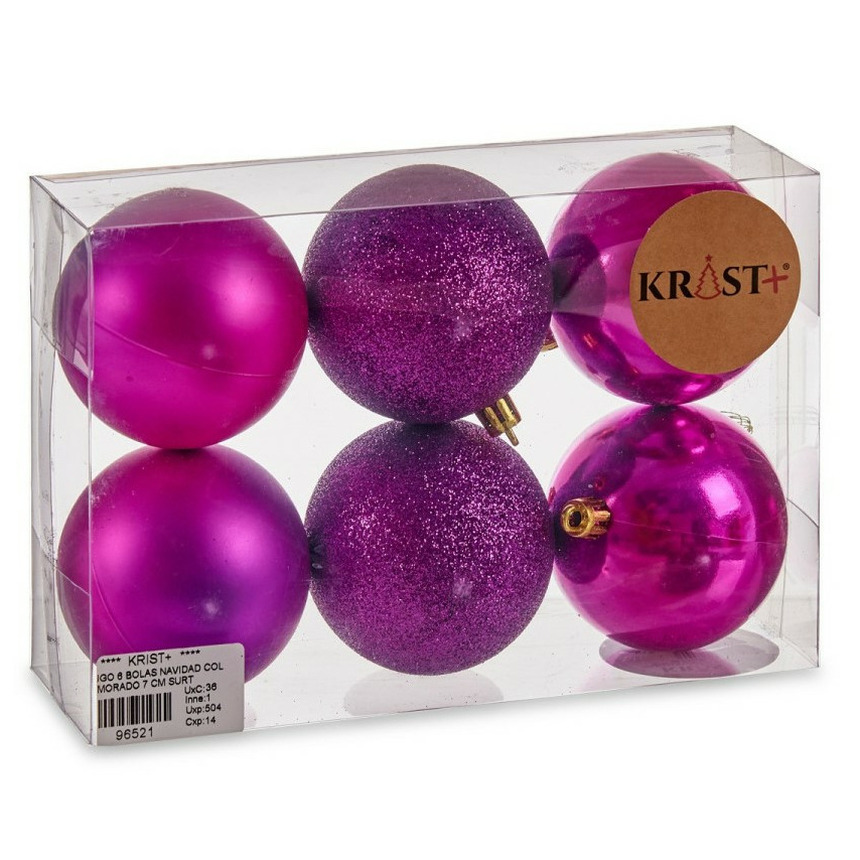 6x stuks kerstballen paars kunststof 7 cm glitter, glans, mat