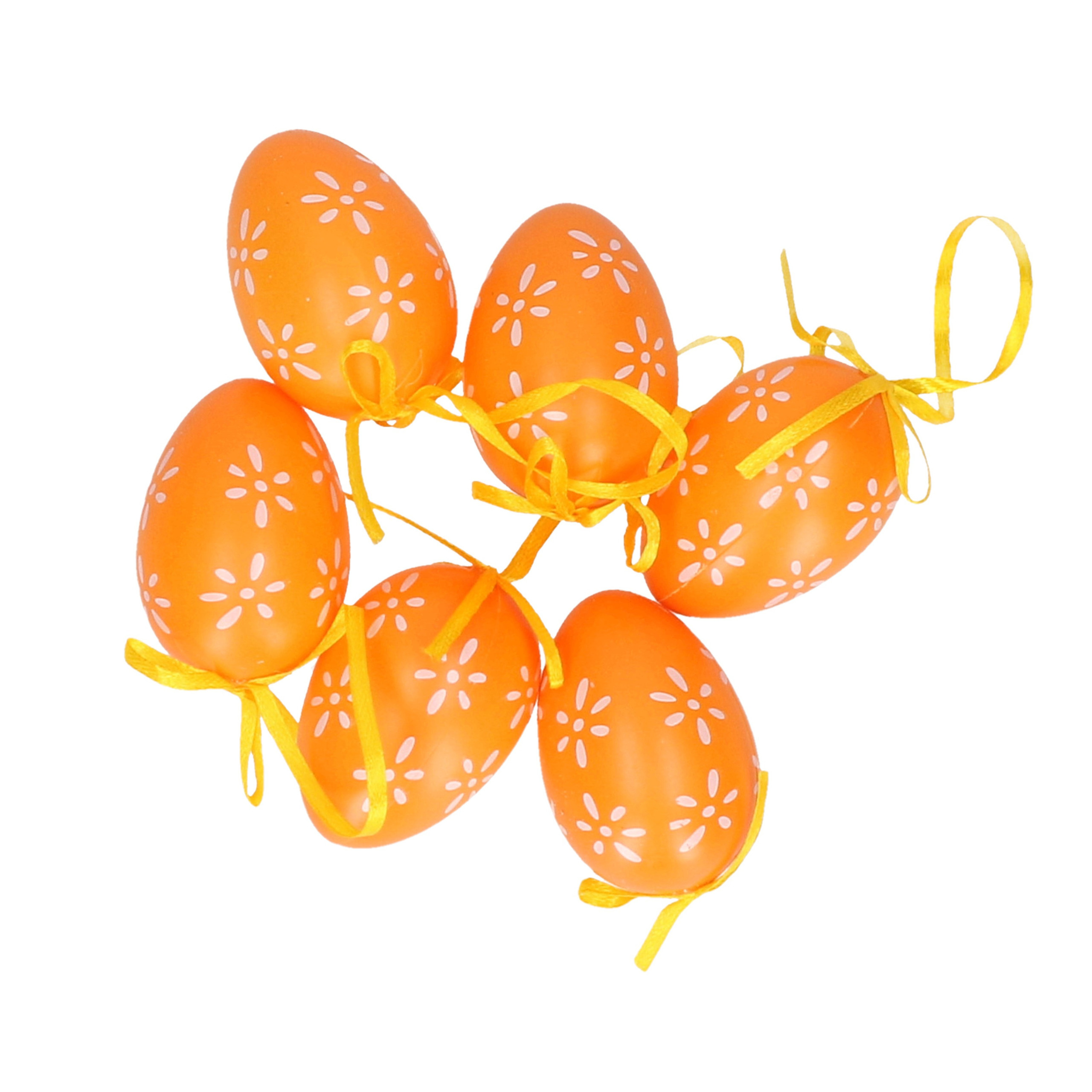 6x stuks Pasen-paas hangdecoratie paaseieren oranje 6 cm