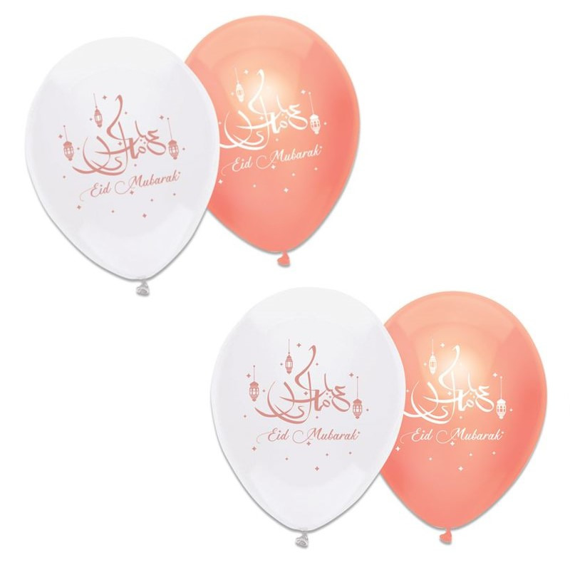 6x stuks Ramadan Mubarak thema ballonnen wit/roze 30 cm -
