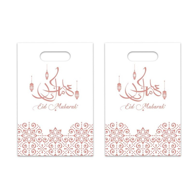 6x stuks Ramadan Mubarak thema feestzakjes-uitdeelzakjes wit-rose goud 23 x 17 cm