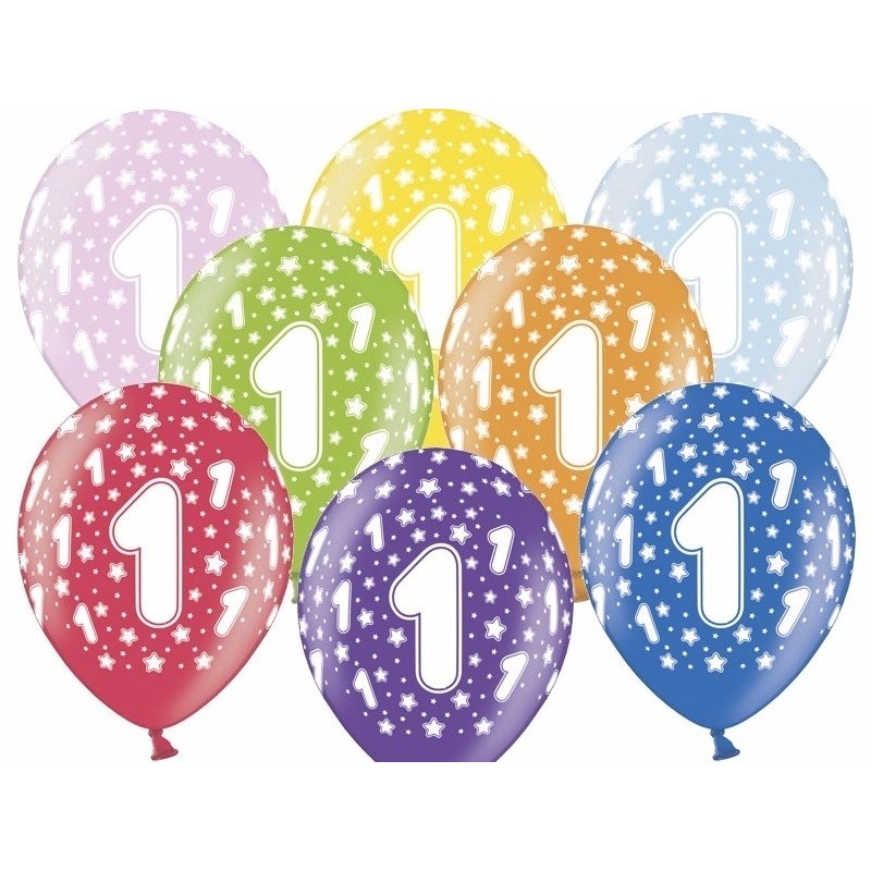 6x stuks verjaardag ballonnen 1 jaar thema met sterretjes -