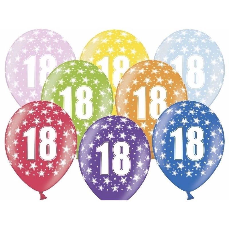 6x stuks verjaardag ballonnen 18 jaar thema met sterretjes -