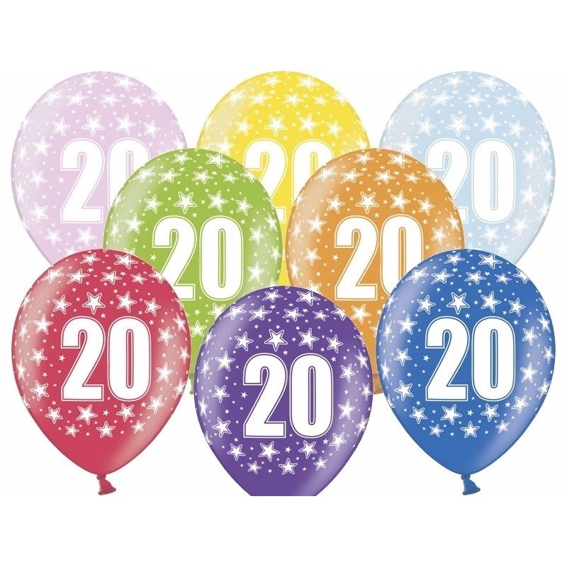 6x stuks verjaardag ballonnen 20 jaar thema met sterretjes -