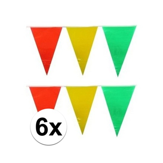 6x vlaggenlijn-slinger geel-rood-groen 10 meter
