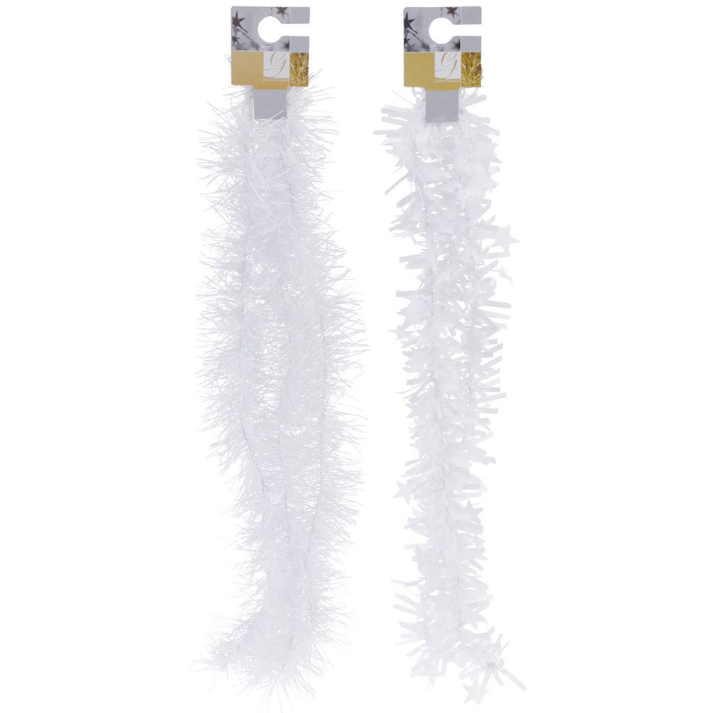 6x Witte kerstversiering folieslingers met sterretjes 180 cm