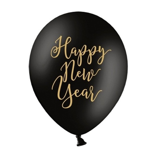 6x Zwarte Happy New Year ballonnen oud en nieuw/nieuwjaar -