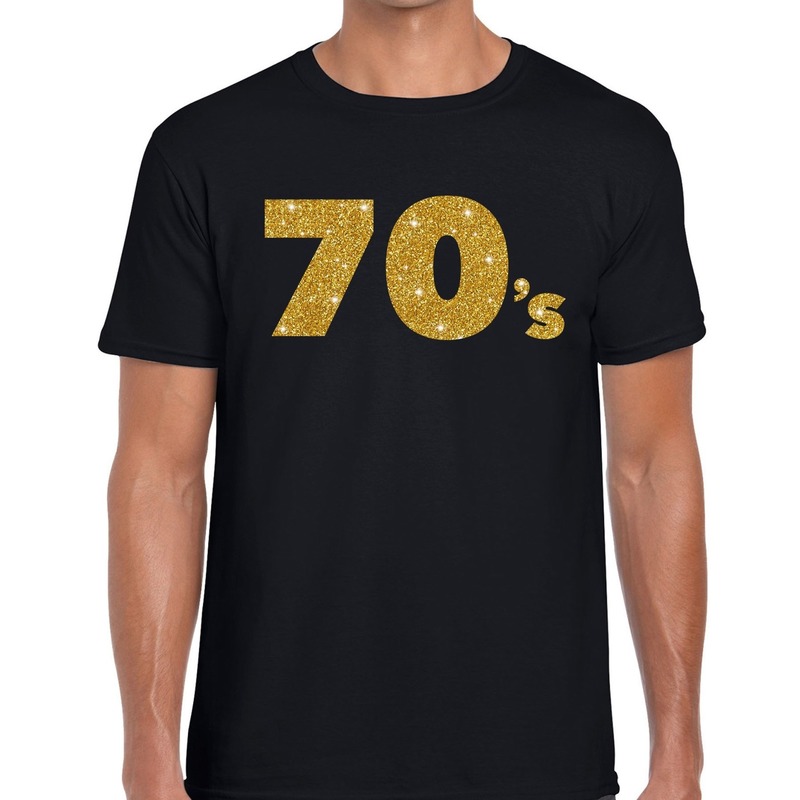 70's gouden glitter tekst t-shirt zwart heren