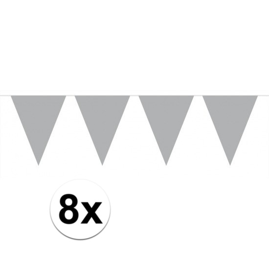 8 stuks Vlaggenlijnen-slingers XL zilver 10 meter