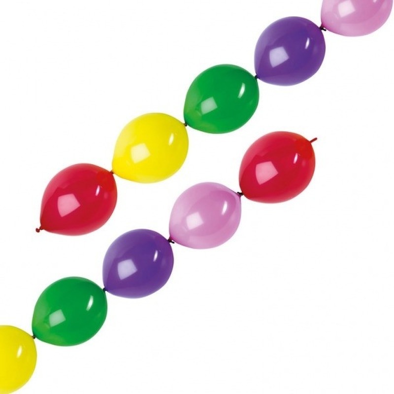 8x Ballonnen slinger/guirlande rood/geel/groen/paars/roze -