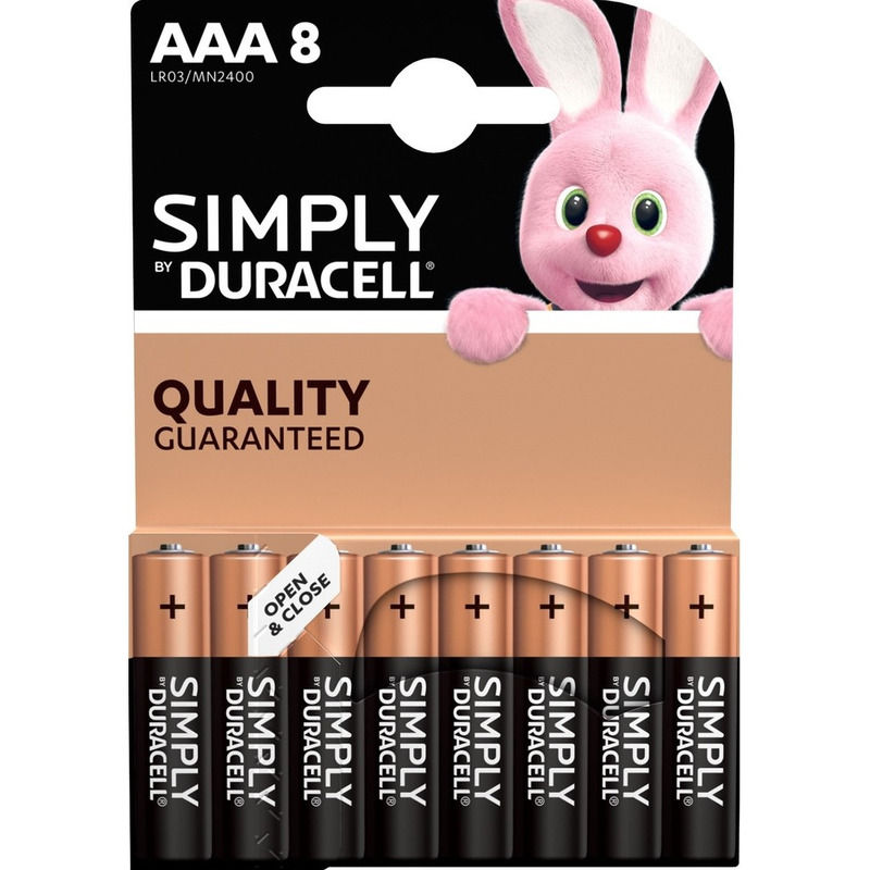 8x Duracell AAA Simply batterijen alkaline LR03 MN2400 1.5 V