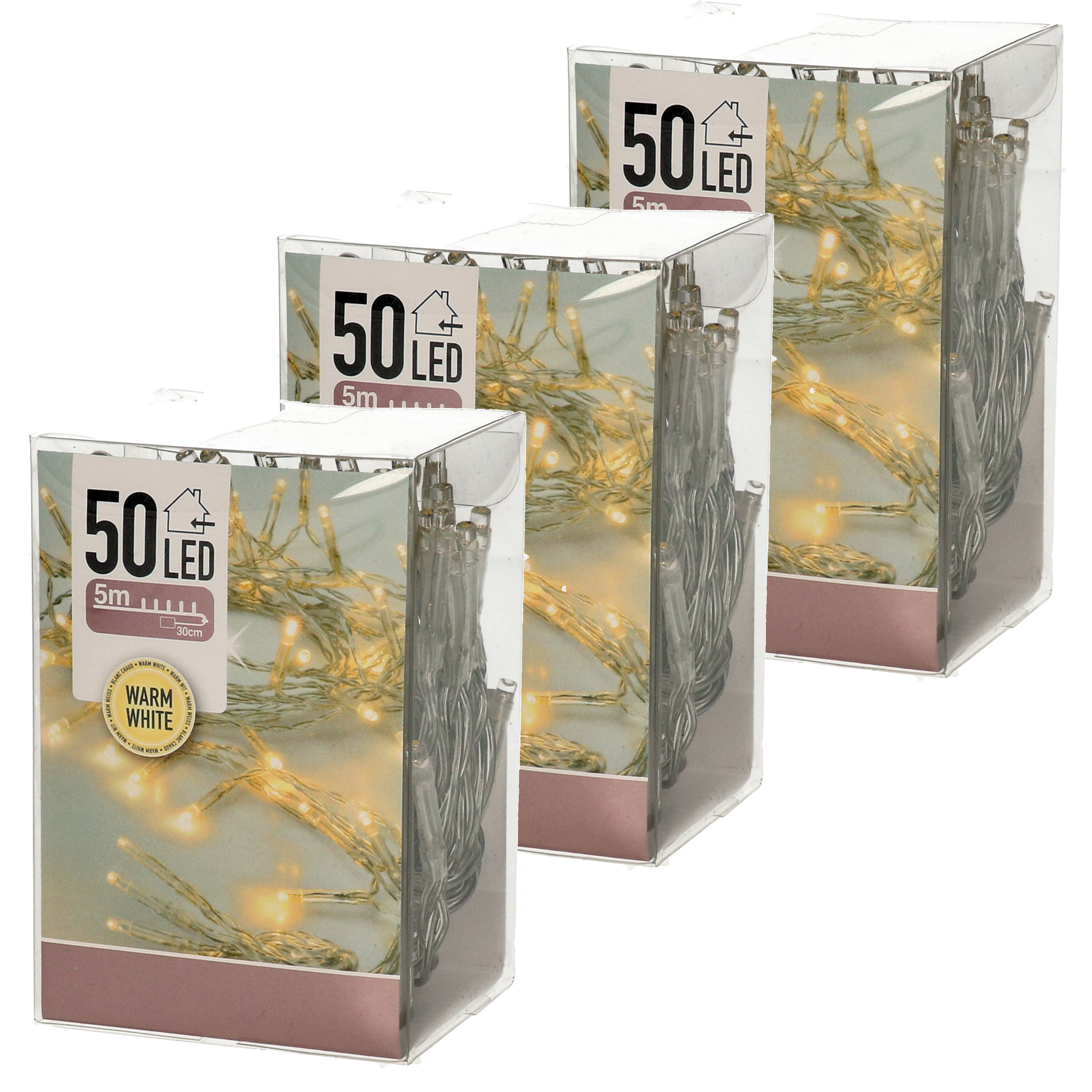 8x Kerstverlichting op batterij warm wit 50 lampjes