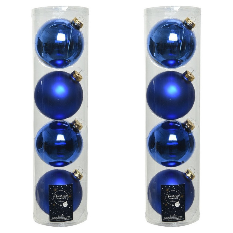 8x Kobalt blauwe glazen kerstballen 10 cm - Mat/matte - Kerstboomversiering kobalt blauw