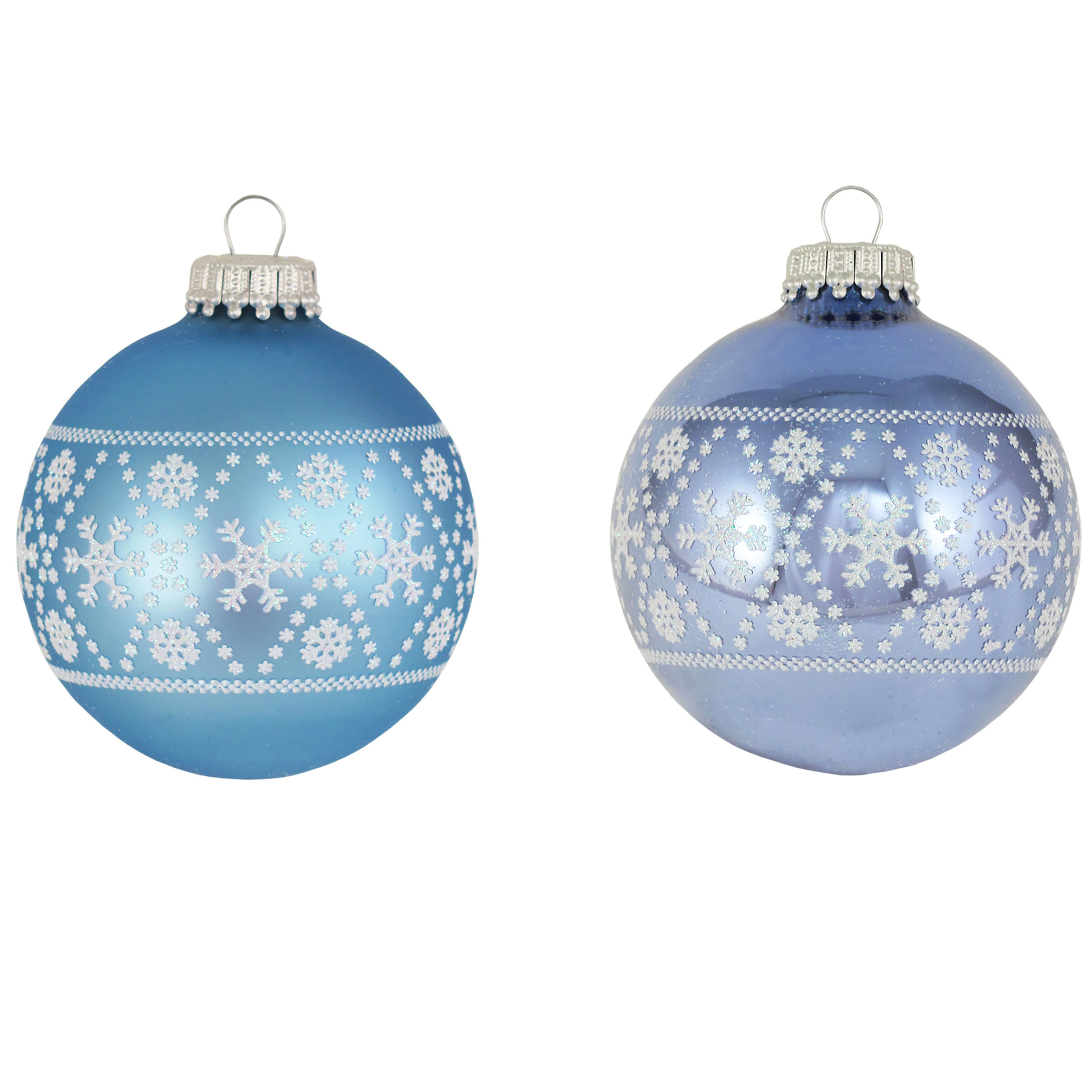 8x Luxe blauwe glazen kerstballen met witte sneeuwvlokken 7 cm