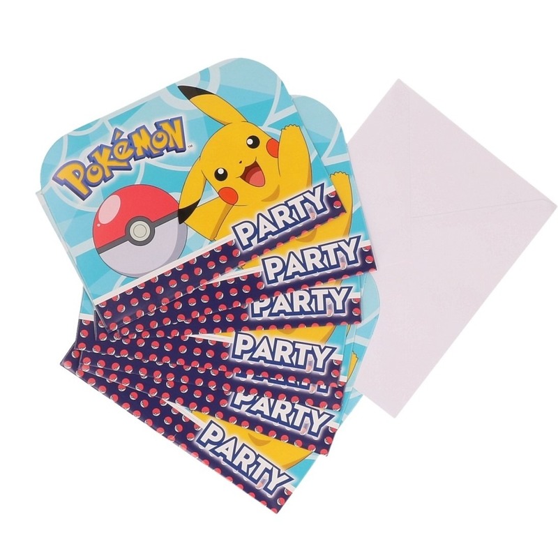 8x Pokemon themafeest uitnodingen/kaarten -