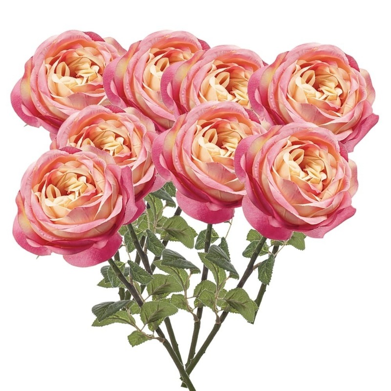 8x Roze rozen kunstbloemen 66 cm -