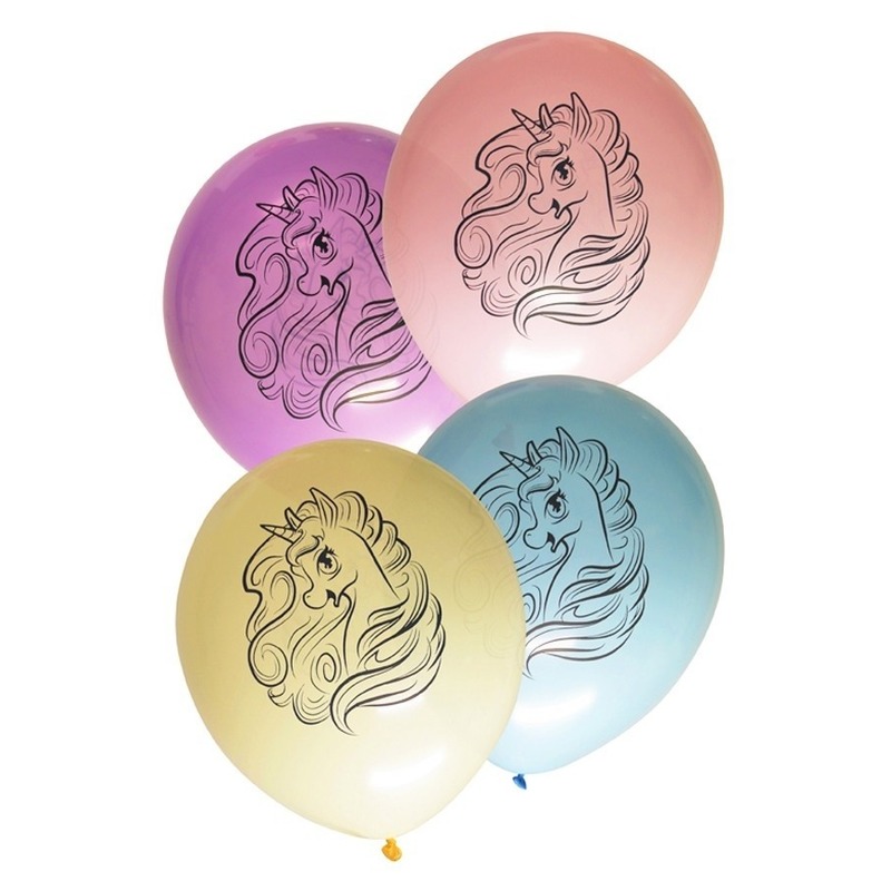 8x stuks Eenhoorn thema verjaardag feest ballonnen pastel kleuren -