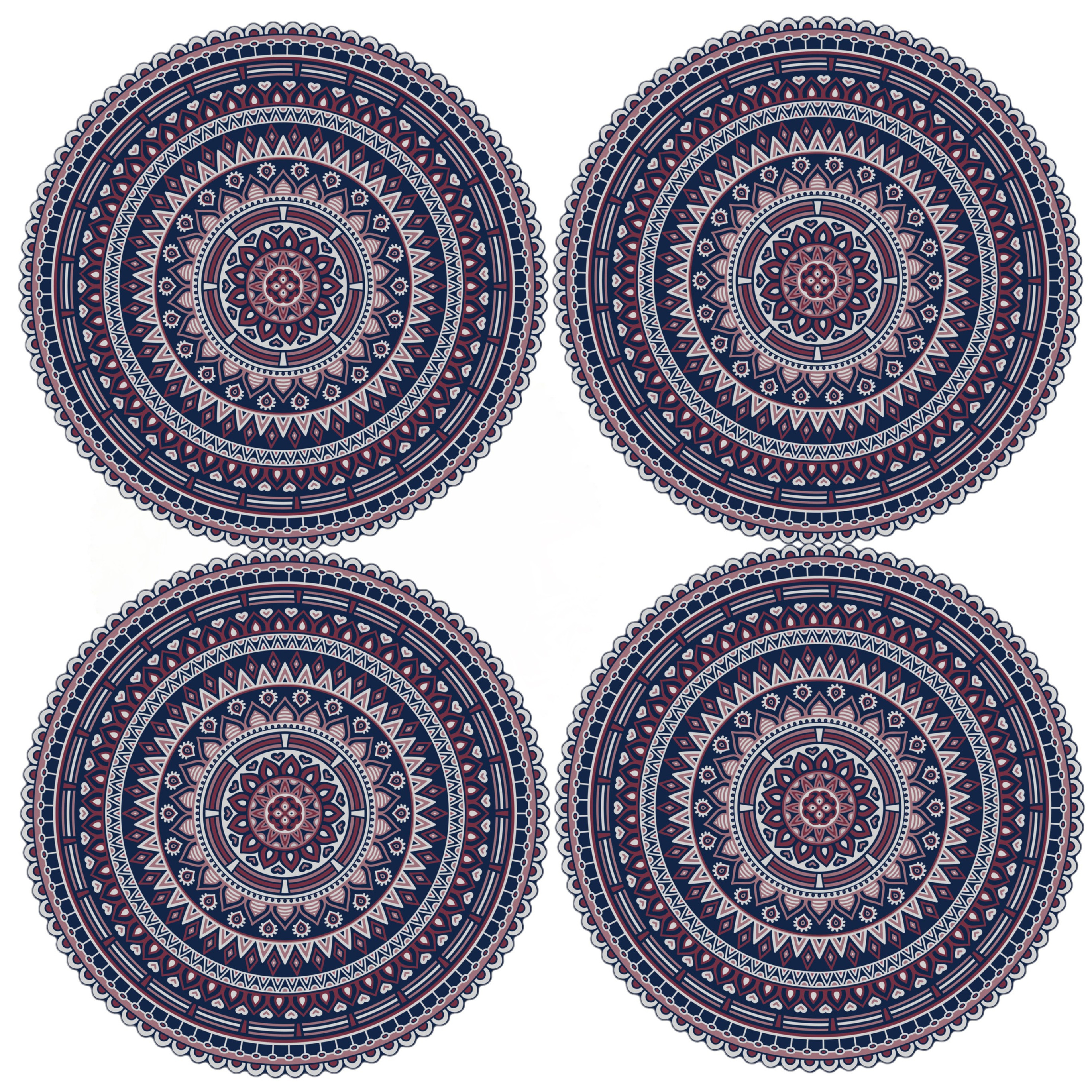 Contento 8x stuks Ibiza stijl ronde placemats van vinyl D38 cm donkerblauw -