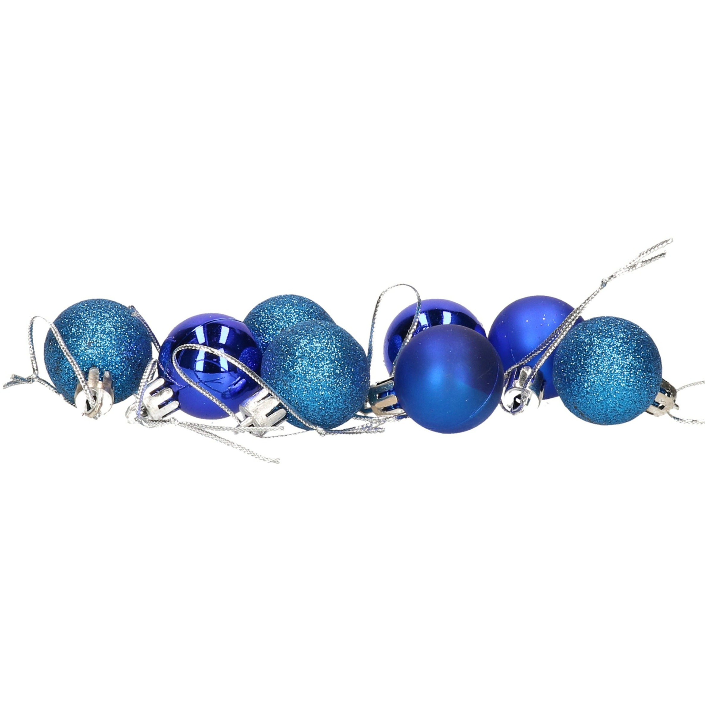 8x stuks kerstballen blauw mix van mat-glans-glitter kunststof 3 cm