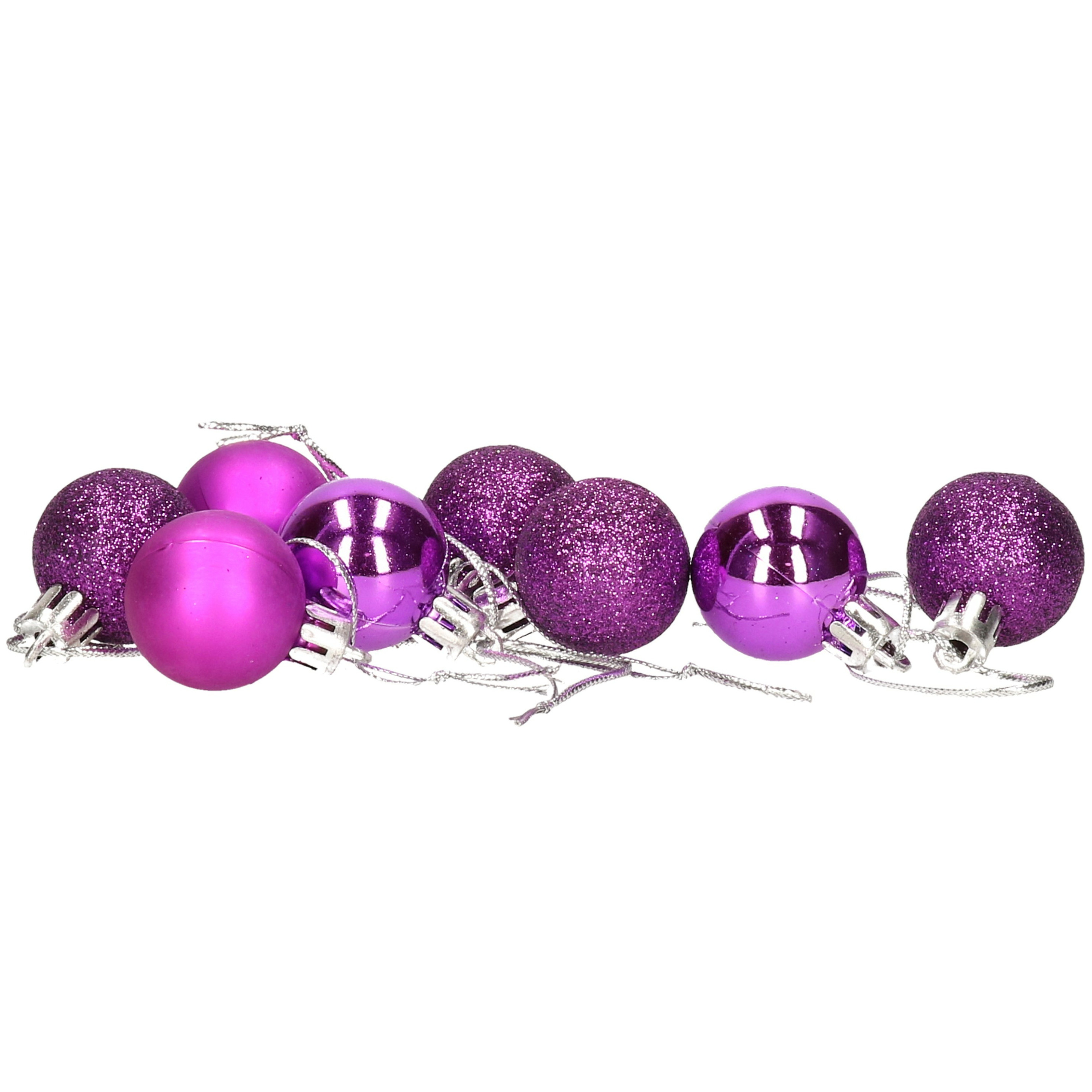 8x stuks kerstballen paars mix van mat-glans-glitter kunststof 3 cm