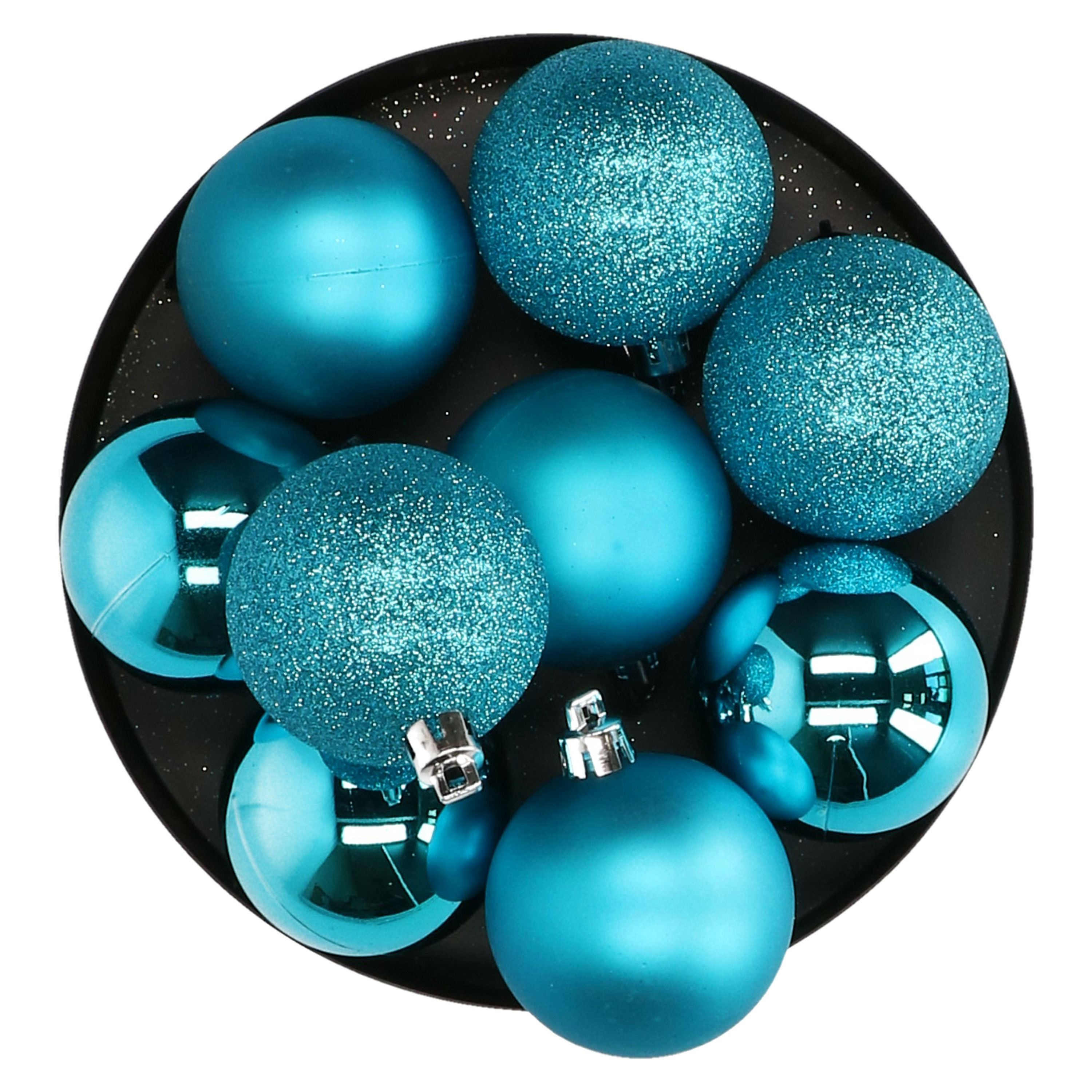 8x stuks kerstballen turquoise blauw glans en mat kunststof 7 cm