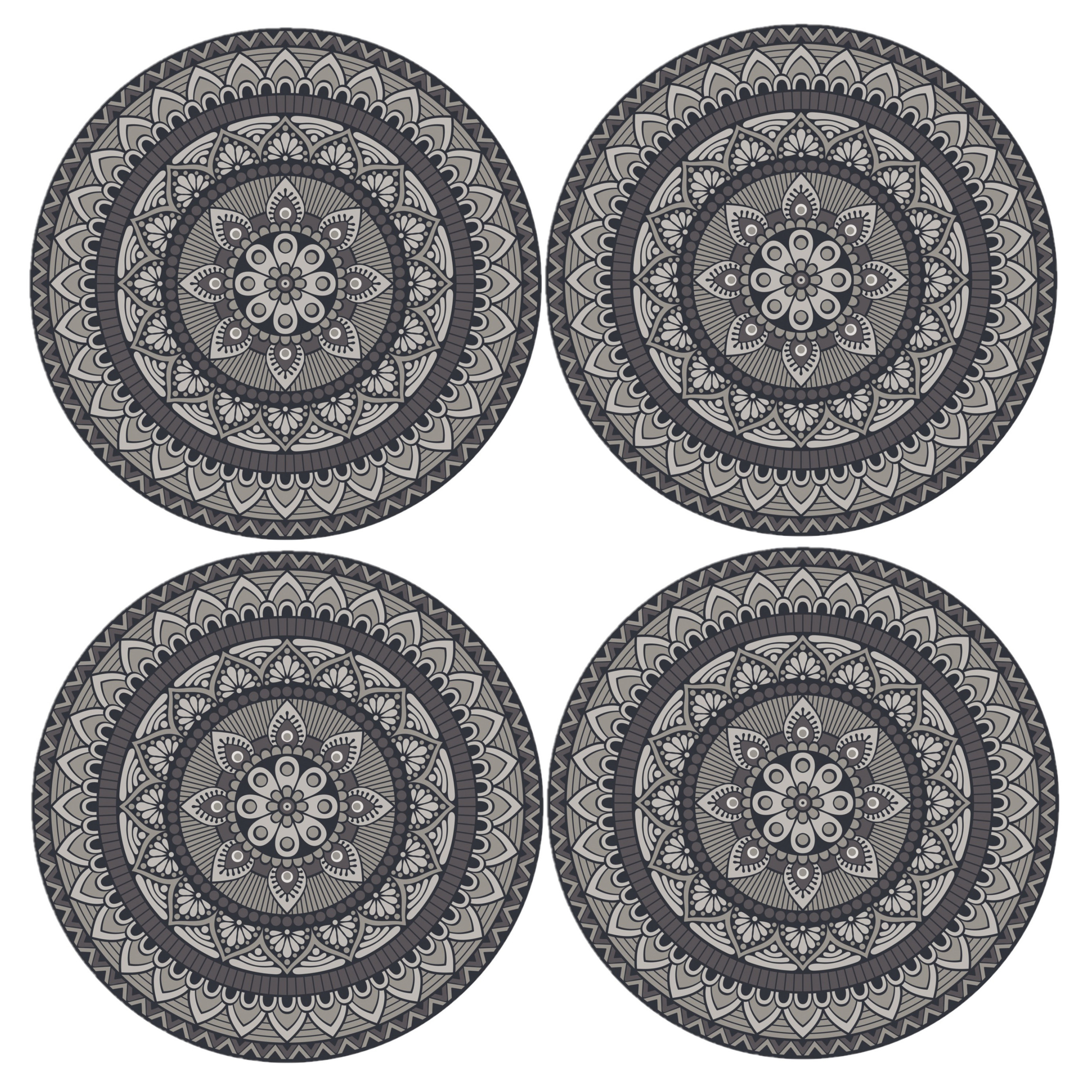 Contento 8x stuks mandela stijl ronde placemats van vinyl D38 cm grijs -
