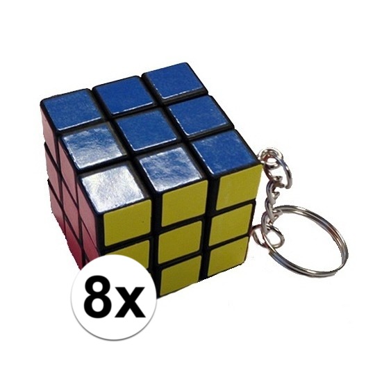 8x stuks sleutelhangers met kubus spelletjes