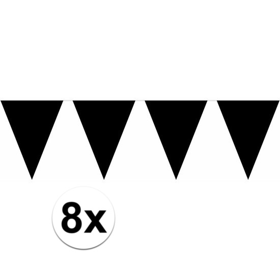 8x vlaggenlijn-slinger zwart 10 meter