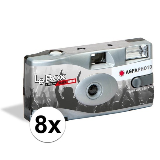Merkloos 8x Wegwerp cameras met flitser voor zwart/wit fotos -