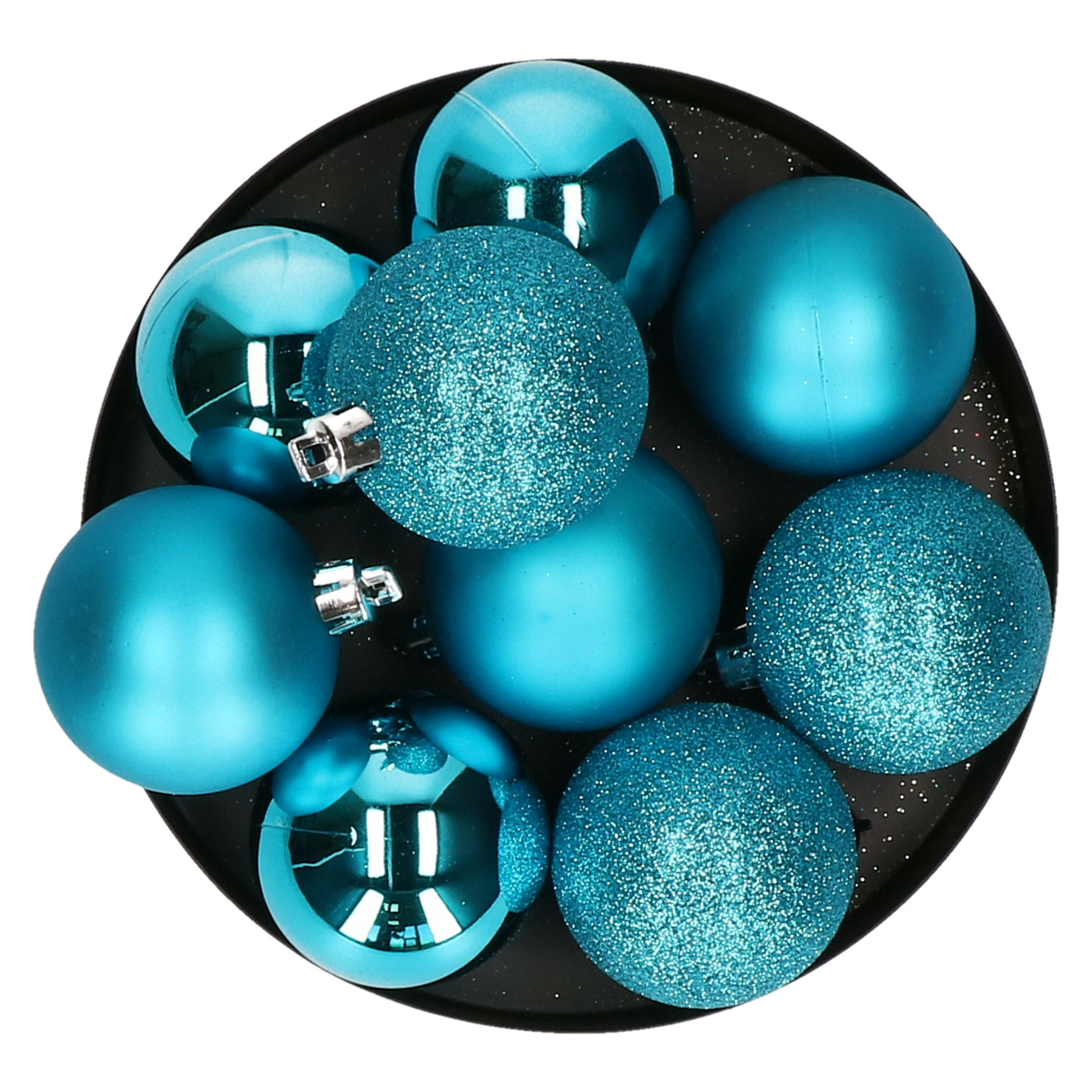 9x stuks kerstballen turquoise blauw glans en mat kunststof 6 cm