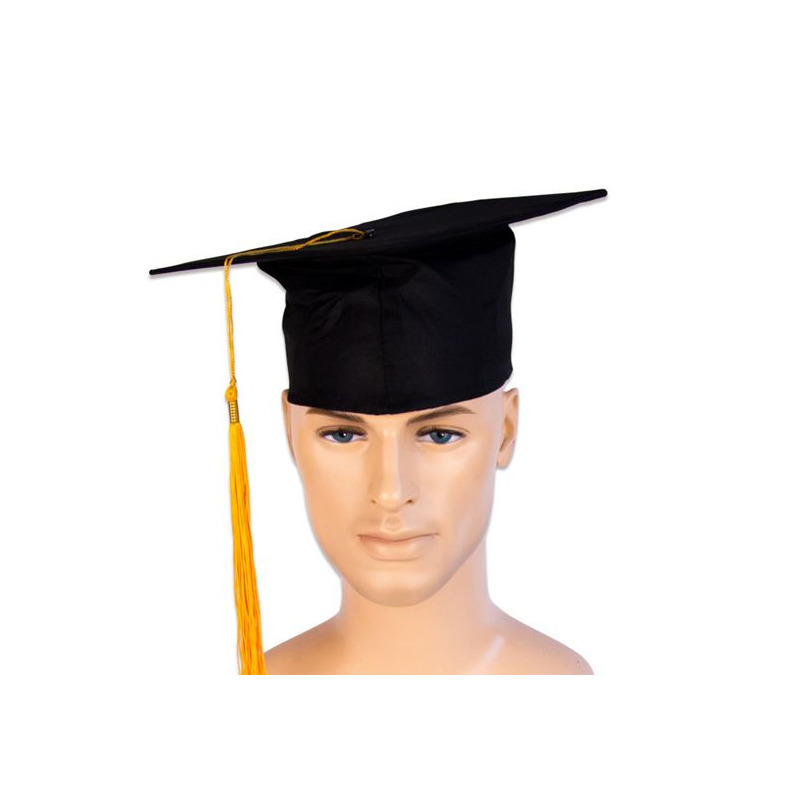 Afstudeer hoed geslaagd zwart met gouden kwast voor volwassenen