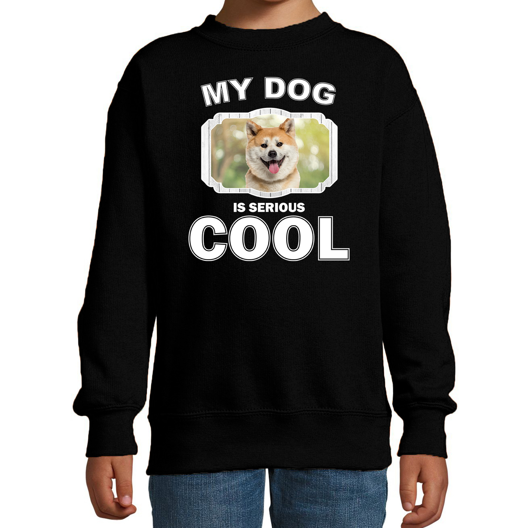 Akita inu honden trui-sweater my dog is serious cool zwart voor kinderen